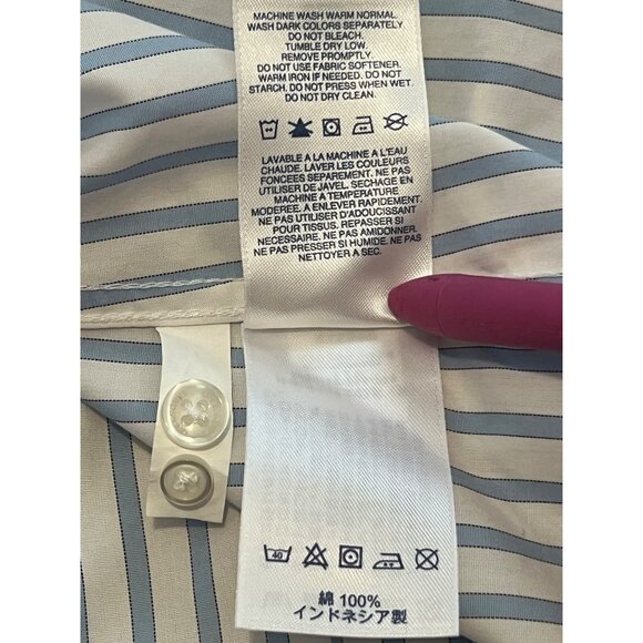 Lands End Women No Iron Supima Cotton Striped Shirt 20W Long Sleeve Blue  White - Picture 12 of 16